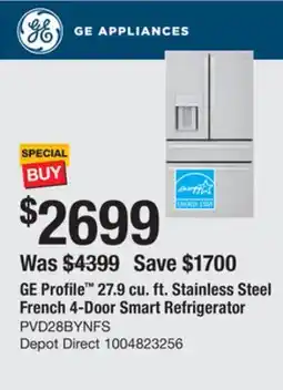 The Home Depot GE Profile 27.9 cu. ft. Stainless Steel French 4-Door Smart Refrigerator offer
