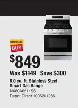 The Home Depot Samsung 6.0 cu. ft. Stainless Steel Smart Gas Range offer