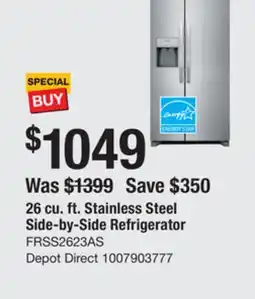 The Home Depot Frigidaire 26 cu. ft. Stainless Steel Side-by-Side Refrigerator offer