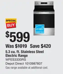 The Home Depot Whirlpool 5.3 cu. ft. Stainless Steel Electric Range offer