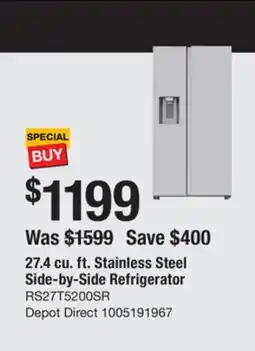 The Home Depot Samsung 27.4 cu. ft. Stainless Steel Side-by-Side Refrigerator offer