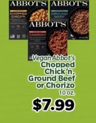 Living Fresh Market Vegan Abbot's Chopped Chick'n, Ground Beef or Chorizo offer