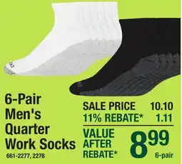Menards 6-Pair Men's Quarter Work Socks offer