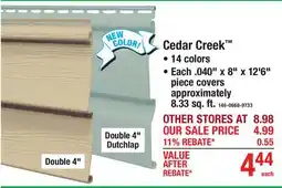 Menards Cedar Creek LOW MAINTENANCE VINYL offer
