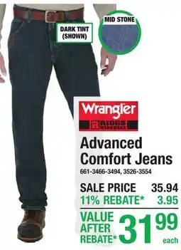 Menards Wrangler Advanced Comfort Jeans offer
