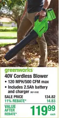 Menards 40V Cordless Blower offer