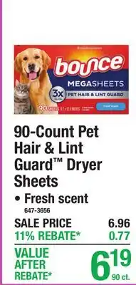 Menards 90-Count Pet Hair & Lint Guard Dryer Sheets offer
