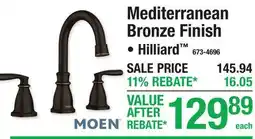 Menards Moen Mediterranean Bronze Finish offer