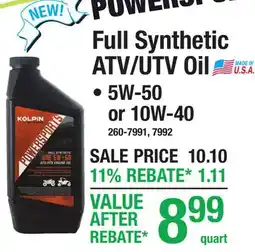 Menards Full Synthetic ATV/UTV Oil offer