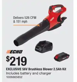 The Home Depot ECHO 56V Brushless Blower 2.5Ah Kit offer