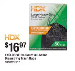 The Home Depot HDX 50-Count 39-Gallon Drawstring Trash Bags offer