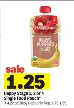 Meijer Happy Stage 1, 2 or 4 Single Food Pouch offer