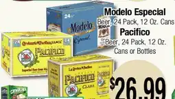 Big Saver Foods Modelo Especial Beer, 24 Pack, 12 Oz. Cans Pacifico Beer, 24 Pack, 12 Oz. Cans or Bottles offer