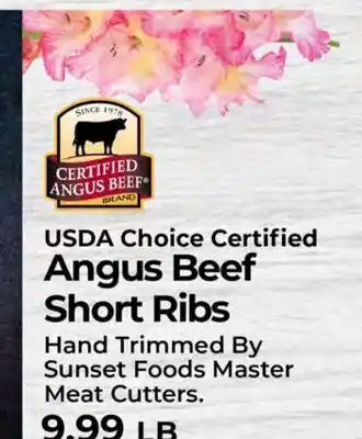 Sunset Foods USDA Choice Certified Angus Beef Short Ribs offer