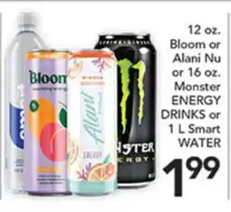 Pete's Fresh Market 12 oz. Bloom or Alani Nu or 16 oz. Monster ENERGY DRINKS or 1 L Smart WATER offer