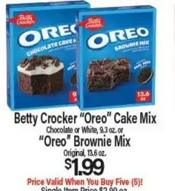 Angelo Caputo's Fresh Market Betty Crocker Oreo Cake Mix Chocolate or White, 9.3 oz. or Oreo Brownie Mix Original, 13.6 oz offer