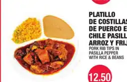 Carnicerias Jimenez PLATILLO DE COSTILLAS DE PUERCO EN CHILE PASILLA CON ARROZ Y FRIJONES offer
