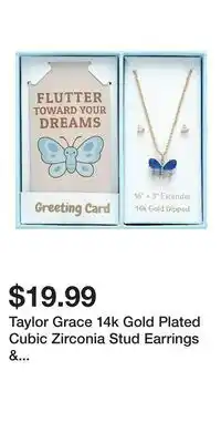 Kohl's Taylor Grace 14k Gold Plated Cubic Zirconia Stud Earrings & Butterfly Pendant Necklace Set offer