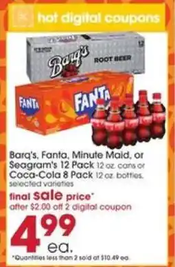 Giant Eagle Barq's, Fanta, Minute Maid, or Seagram's 12 Pack or Coca-Cola 8 Pack offer