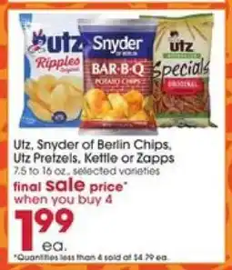 Giant Eagle Utz, Snyder of Berlin Chips, Utz Pretzels, Kettle or Zapps offer