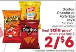 Giant Eagle Doritos, Cheetos or Party Size Lay's offer