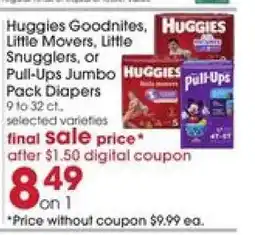 Giant Eagle Huggies Goodnites, Little Movers, Little Snugglers, or Pull-Ups Jumbo Pack Diapers offer