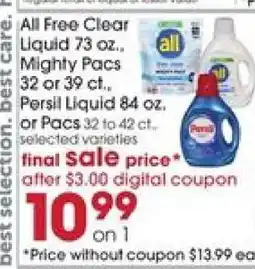 Giant Eagle All Free Clear Liquid / Mighty Pacs / Persil Liquid or Pacs offer