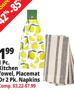 Ocean State Job Lot 1 Pc. Kitchen Towel, Placemat Or 2 Pk. Napkins offer
