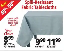 Ocean State Job Lot Spill Resistant Fabric Tablecloths offer