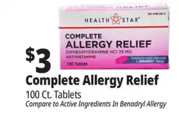 Ocean State Job Lot Health Star 25 mg Complete Allergy Relief 100 Tablets offer