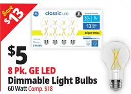 Ocean State Job Lot 8 Pk. GE LED Dimmable Light Bulbs offer
