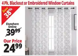 Ocean State Job Lot 4 Pk. Blackout or Embroidered Window Curtains offer