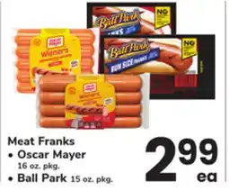 ACME Meat Franks Oscar Mayer 16 oz. pkg., Ball Park 15 oz. pkg offer