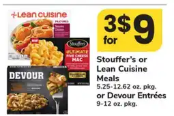 ACME Stouffer's or Lean Cuisine Meals 5.25-12.62 oz. pkg. or Devour Entrées 9-12 oz. pkg offer
