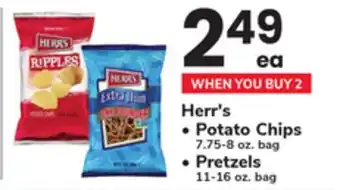 ACME Herr's Potato Chips 7.75-8 oz. bag or Pretzels 11-16 oz. bag offer