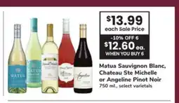 ACME Matua Sauvignon Blanc, Chateau Ste Michelle or Angeline Pinot Noir offer