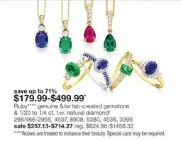 JC Penney Ruby**** genuine &/or lab-created gemstone & 1/20 to 1/4 ct. t. w. natural diamond‡ offer