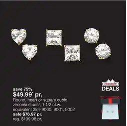 JC Penney Round, heart or square cubic zirconia studs‡, 1-1/2 ct.w offer