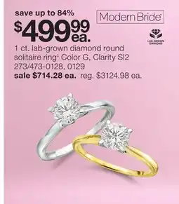 JC Penney 1 ct. lab-grown diamond round solitaire ring‡ Color G, Clarity SI2 offer