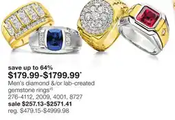 JC Penney Men's diamond &/or lab-created gemstone rings offer