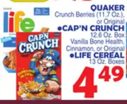 Bravo Supermarkets QUAKER CAP'N CRUNCH 12.6 Oz. Box offer