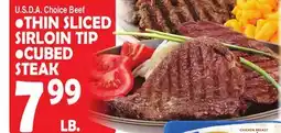 Bravo Supermarkets U.S.D.A. Choice BEEF THIN SLICED SIRLOIN TIP, CUBED STEAK offer