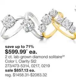 JC Penney 2 ct. lab-grown diamond solitaire§Ħ Color I, Clarity SI offer