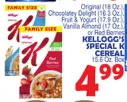 Bravo Supermarkets KELLOGG'S SPECIAL K CEREAL 15.6 Oz. Box offer