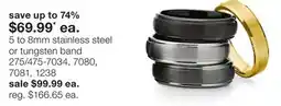 JC Penney 5 to 8mm stainless steel or tungsten band offer