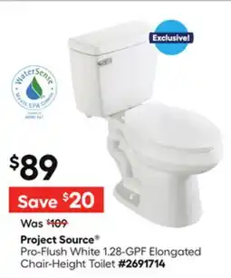 Lowe's Project Source Pro-Flush White 1.28-GPF Elongated Chair-Height Toilet offer