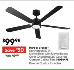 Lowe's Matte Black with Matte Blades Color-Changing LED Covered Outdoor Ceiling Fan offer