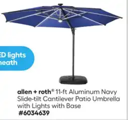 Lowe's allen + roth 11-ft Aluminum Navy Slide-tilt Cantilever Patio Umbrella with Lights with Base offer