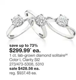 JC Penney 1 ct. lab-grown diamond solitaire§Ħ Color I, Clarity SI2 offer