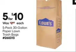 Lowe's 5-Pack 30-Gallon Paper Lawn Trash Bags offer